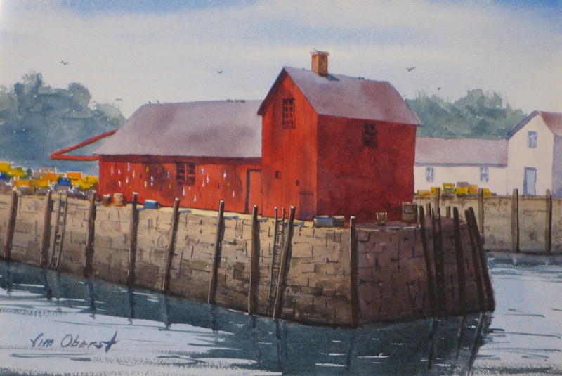 landscape seascape pier wharf massachusetts motif original watercolor painting oberst